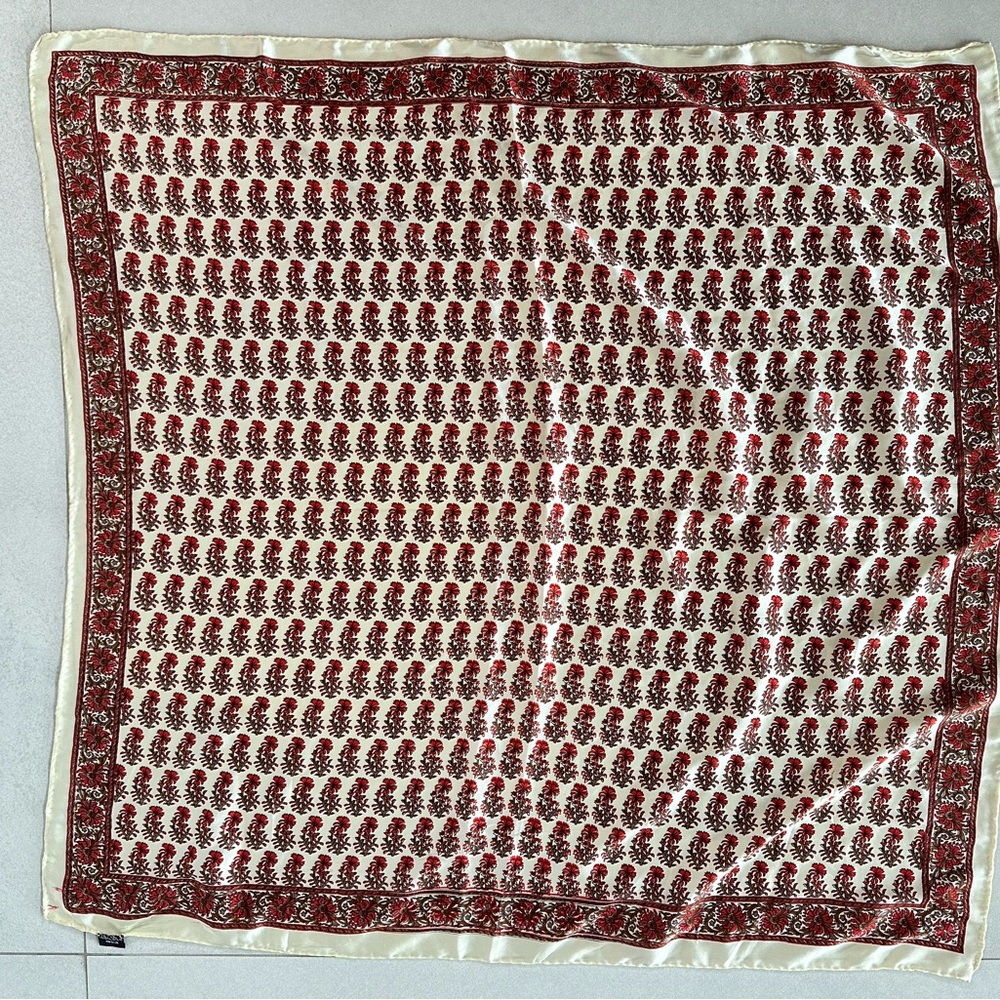 Red and Cream Patterned Silk Scarf Made In India